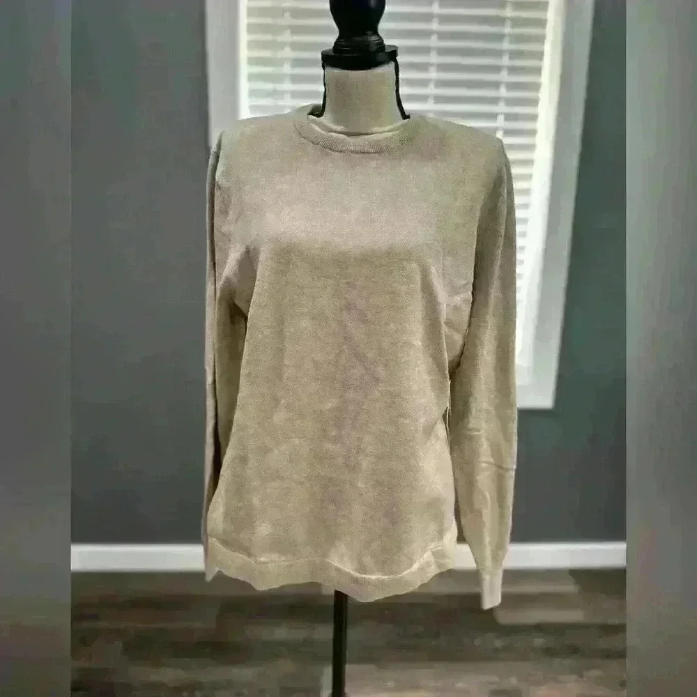 NWT J. Crew Men's Cotton Crewneck Sweater-Tee Long Sleeve Beige Size M